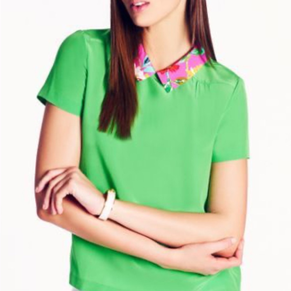 Kate Spade Green Blouse with Pink Floral Collar